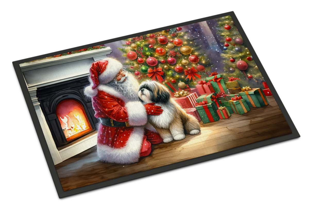 24 x 36 in. Unisex Lhasa Apso & Santa Claus Doormat