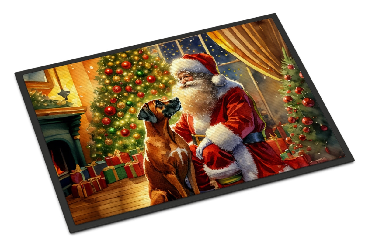 24 x 36 in. Unisex Rhodesian Ridgeback & Santa Claus Doormat