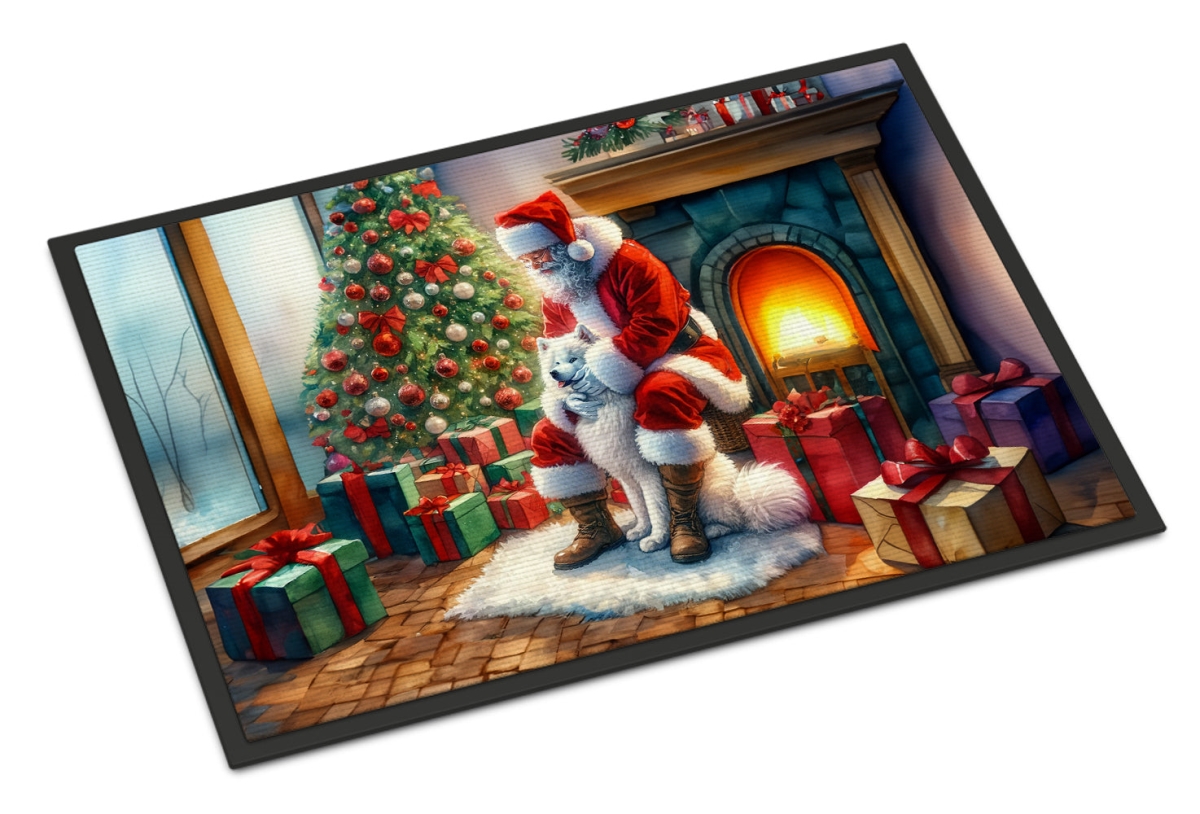 24 x 36 in. Unisex Samoyed & Santa Claus Doormat