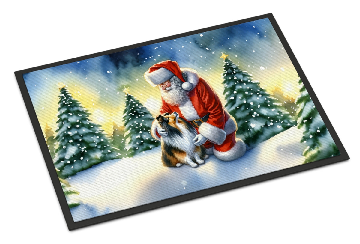 24 x 36 in. Unisex Sheltie & Santa Claus Doormat