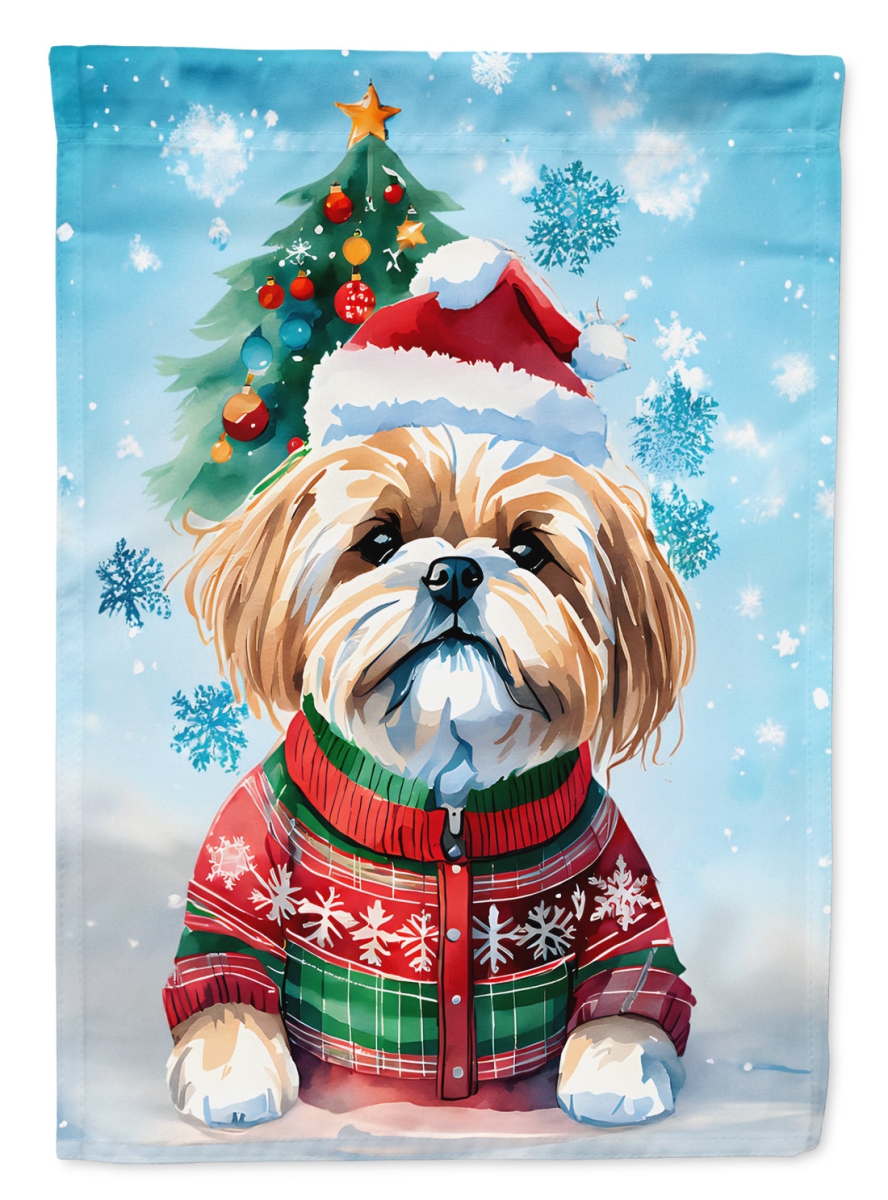 DAC3516GF 15.5 x 11.25 in. Lhasa Apso Christmas Polyester Fabric Garden Flag