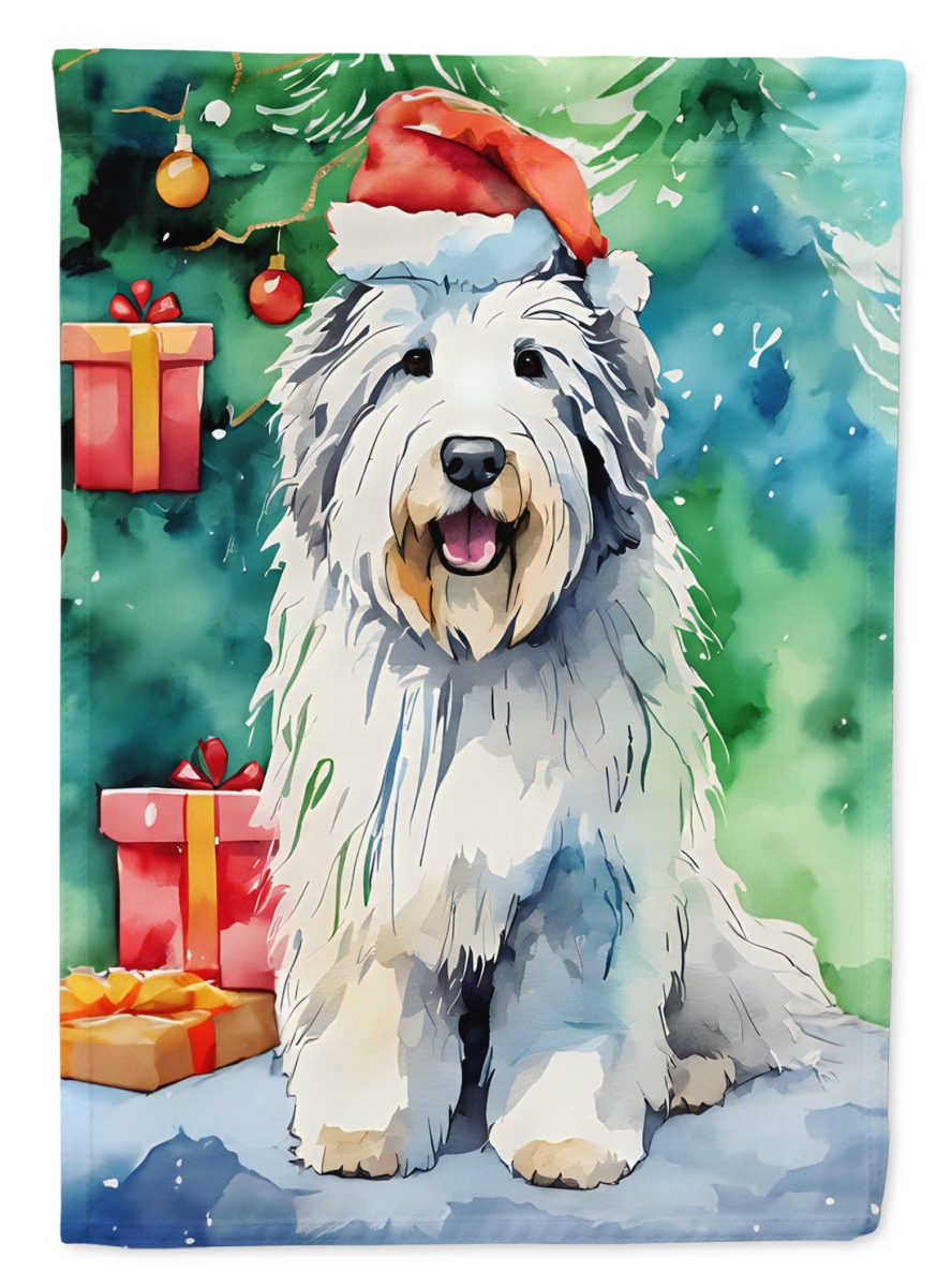 15.5 x 11.25 in. Unisex Old English Sheepdog Christmas Polyester Fabric Garden Flag