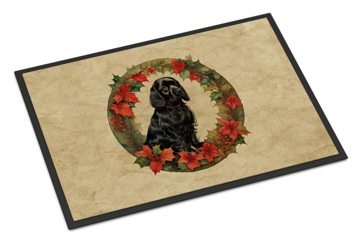 18 x 27 in. Unisex Cocker Spaniel Christmas Flowers Doormat