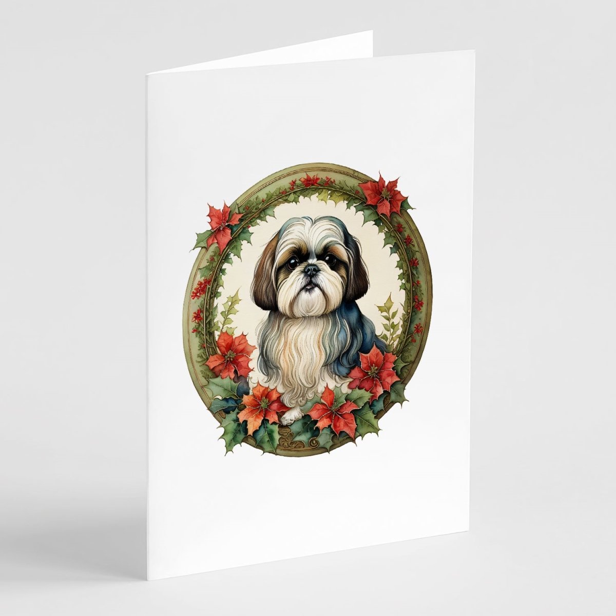 5 x 7 in. Unisex Shih Tzu Christmas Flowers Greeting Cards - Pack of 8 -  PartyPros, PA4332165