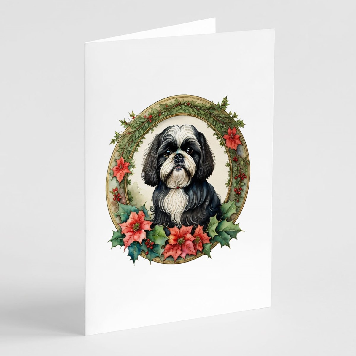 5 x 7 in. Unisex Shih Tzu Christmas Flowers Greeting Cards - Pack of 8 -  PartyPros, PA4332166