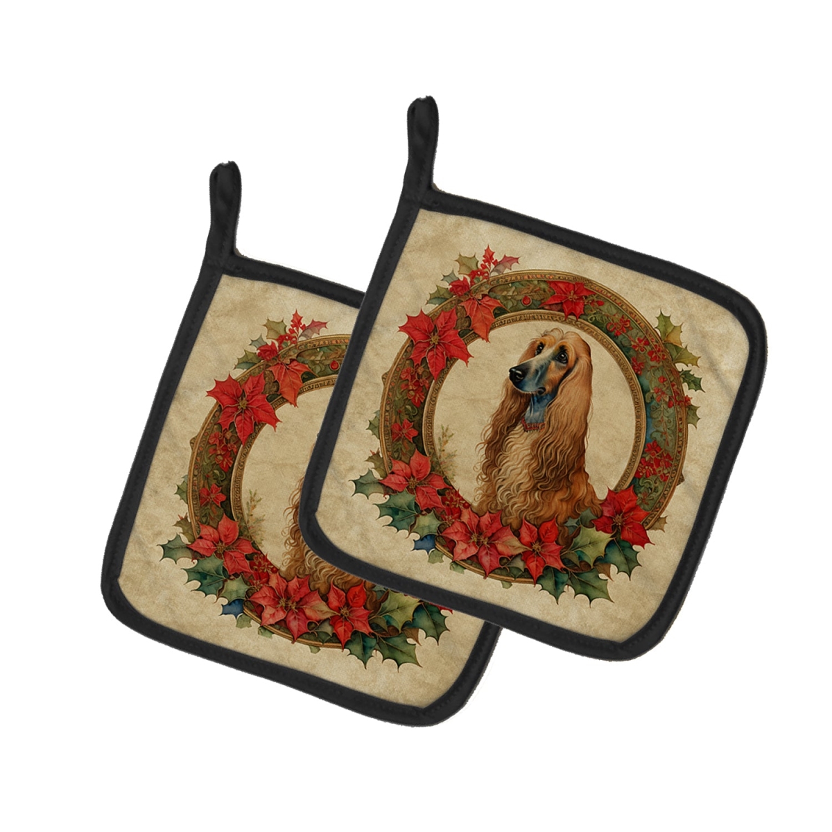 DAC2295PTHD 7.5 x 7.5 in. Unisex Afghan Hound Christmas Flowers Pair of Pot Holders