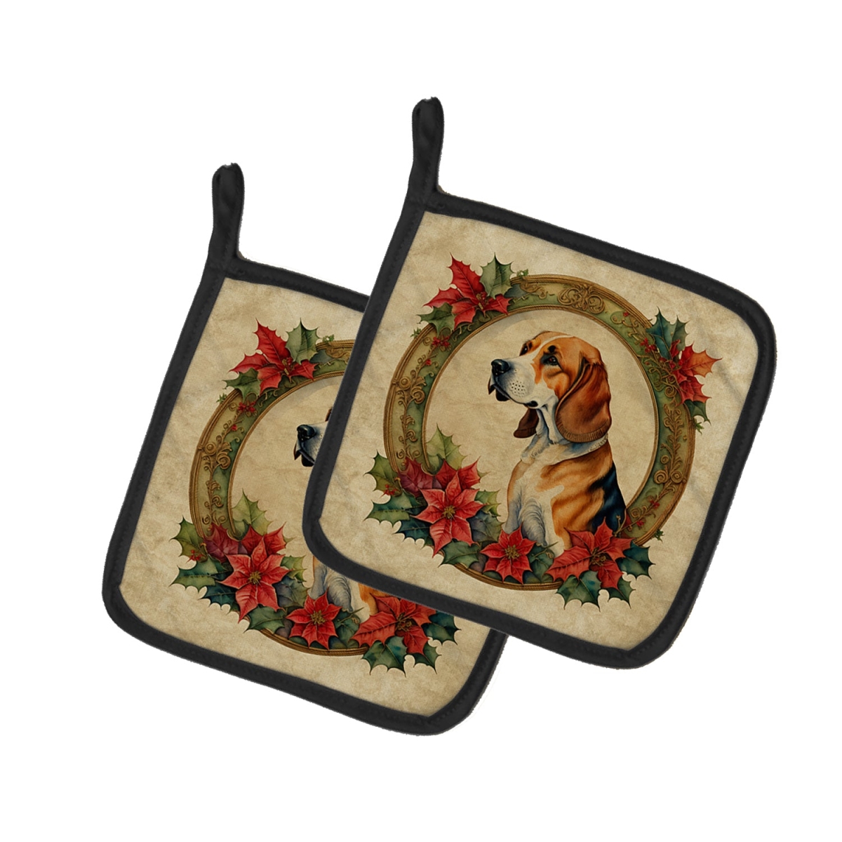DAC2303PTHD 7.5 x 7.5 in. Unisex American Foxhound Christmas Flowers Pair of Pot Holders