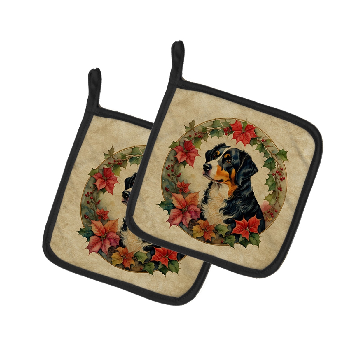 DAC2306PTHD 7.5 x 7.5 in. Unisex Appenzeller Sennenhund Christmas Flowers Pair of Pot Holders