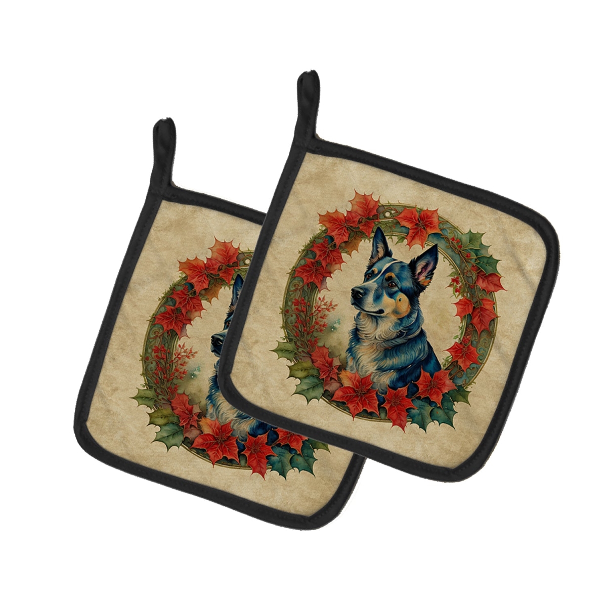 DAC2307PTHD 7.5 x 7.5 in. Unisex Australian Cattle Dog Christmas Flowers Pair of Pot Holders