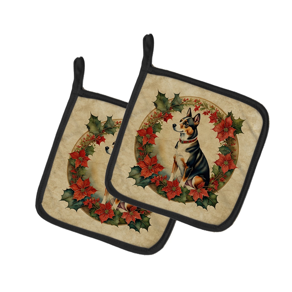 DAC2312PTHD 7.5 x 7.5 in. Unisex Basenji Christmas Flowers Pair of Pot Holders