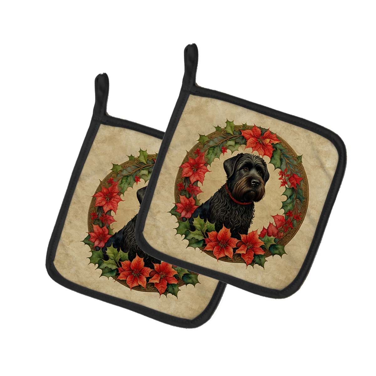 DAC2322PTHD 7.5 x 7.5 in. Unisex Black Russian Terrier Christmas Flowers Pair of Pot Holders
