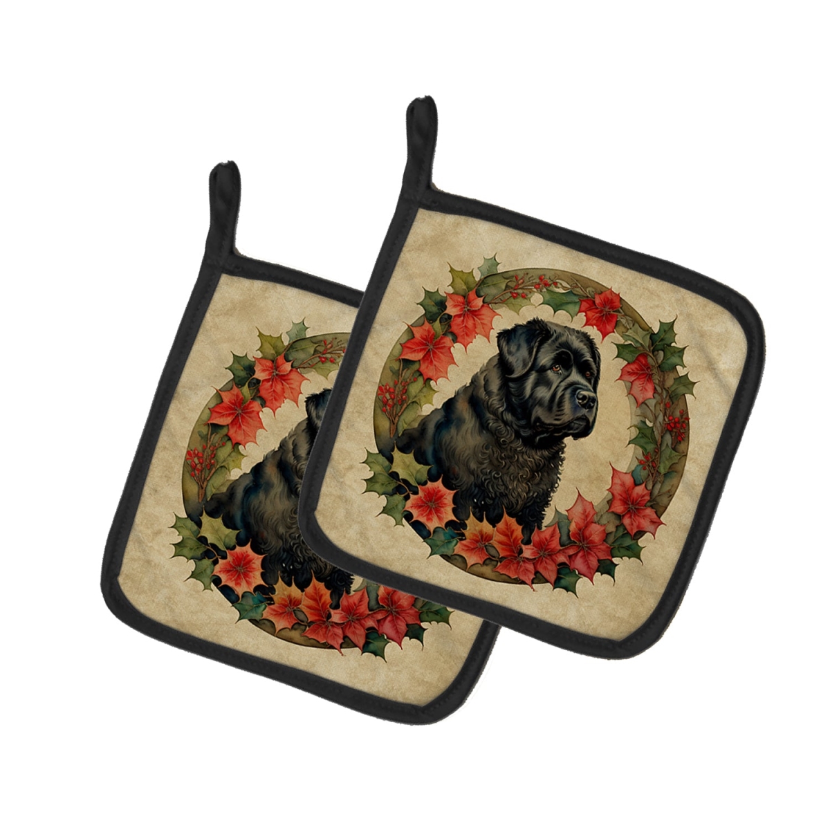 DAC2328PTHD 7.5 x 7.5 in. Unisex Bouvier des Flandres Christmas Flowers Pair of Pot Holders