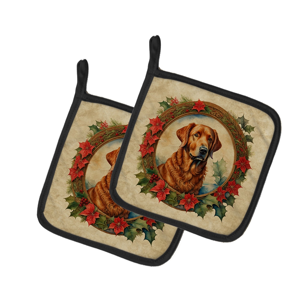 DAC2340PTHD 7.5 x 7.5 in. Unisex Chesapeake Bay Retriever Christmas Flowers Pair of Pot Holders