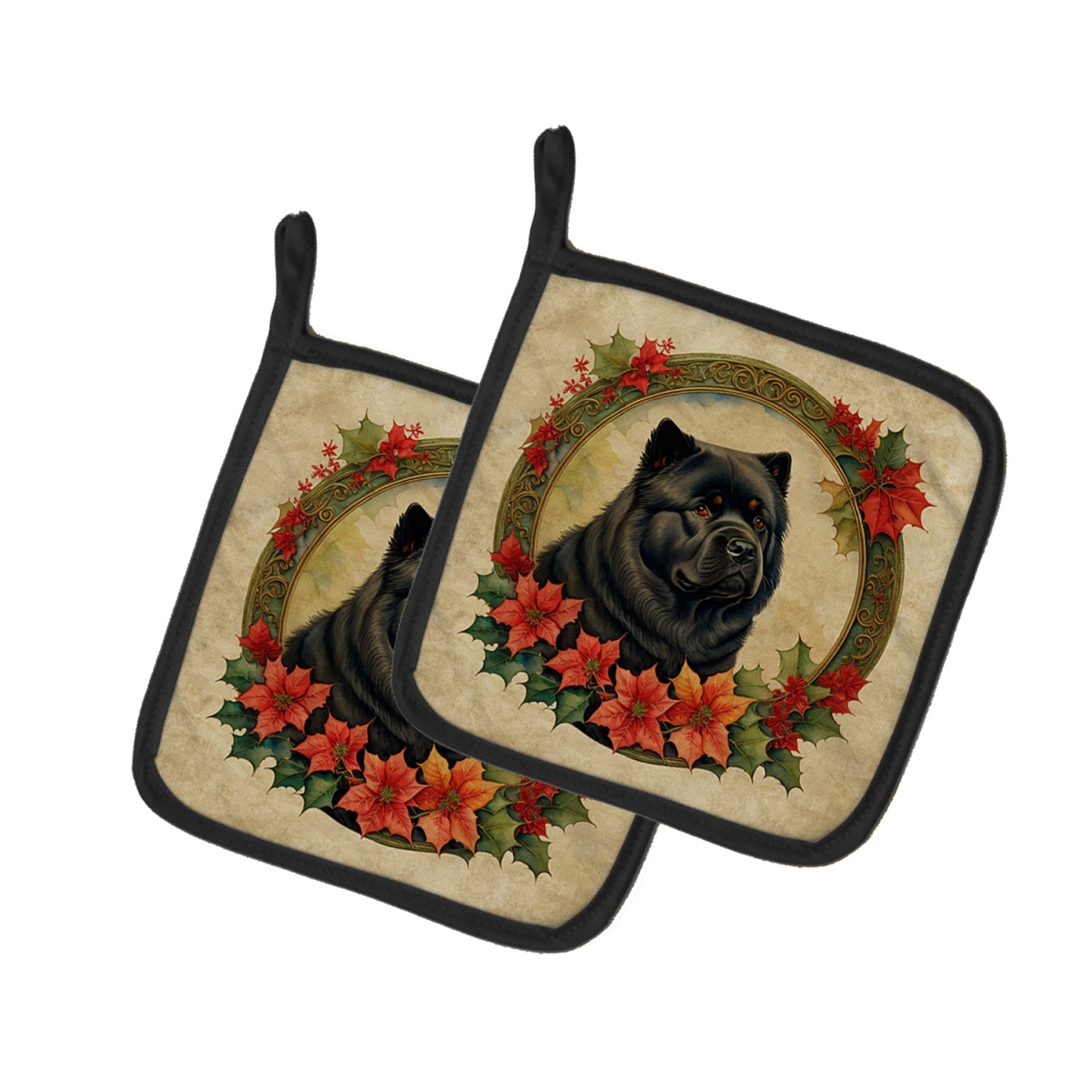 DAC2343PTHD 7.5 x 7.5 in. Unisex Chow Chow Christmas Flowers Pair of Pot Holders