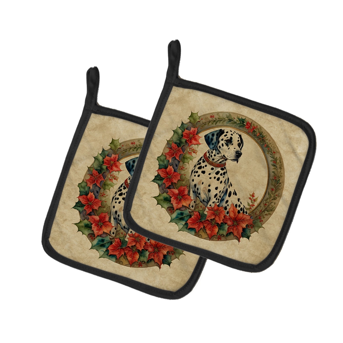 DAC2354PTHD 7.5 x 7.5 in. Unisex Dalmatian Christmas Flowers Pair of Pot Holders