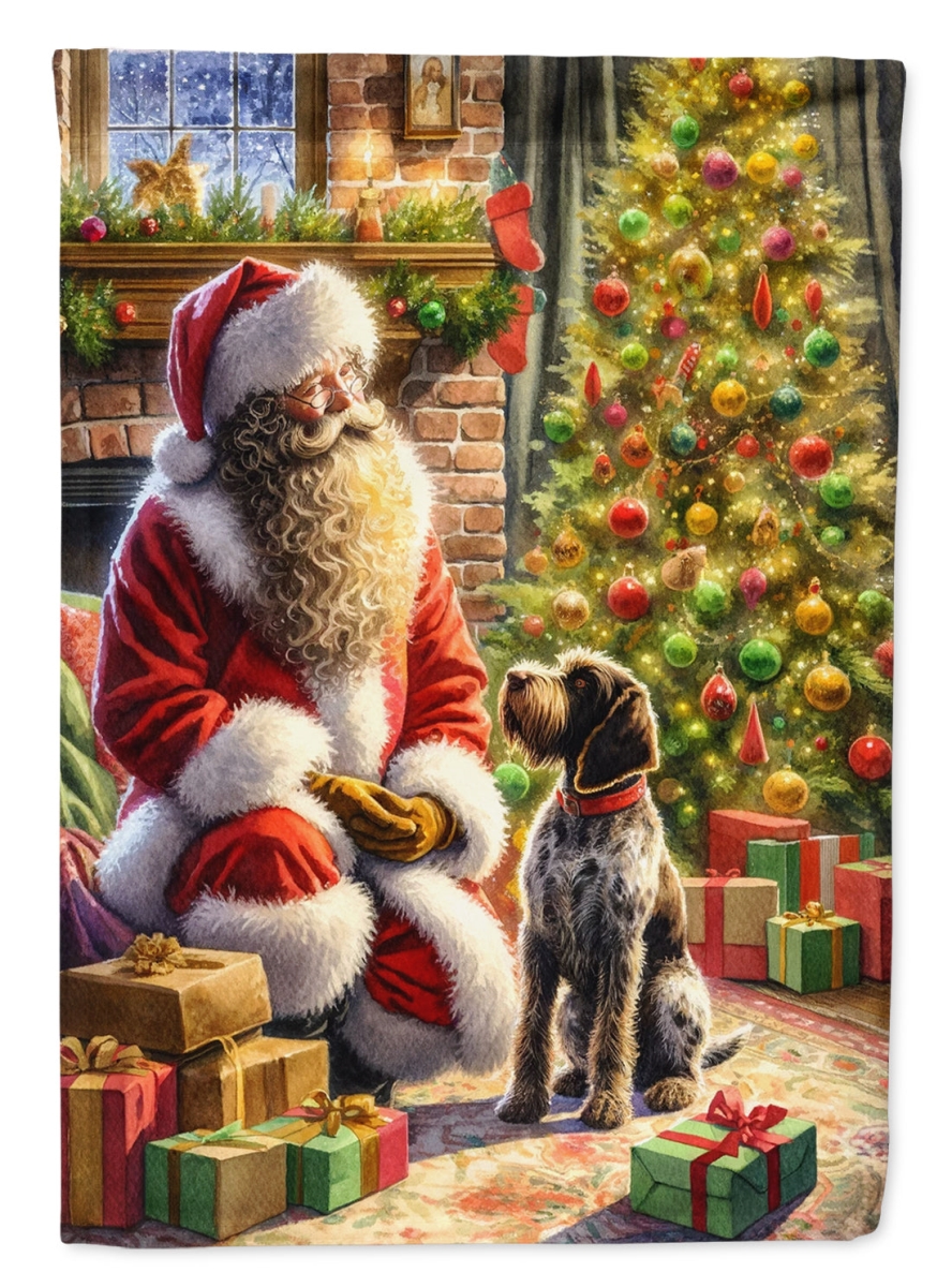 15.5 x 11.25 in. Unisex Wirehaired Pointing Griffon & Santa Claus Polyester Fabric Garden Flag