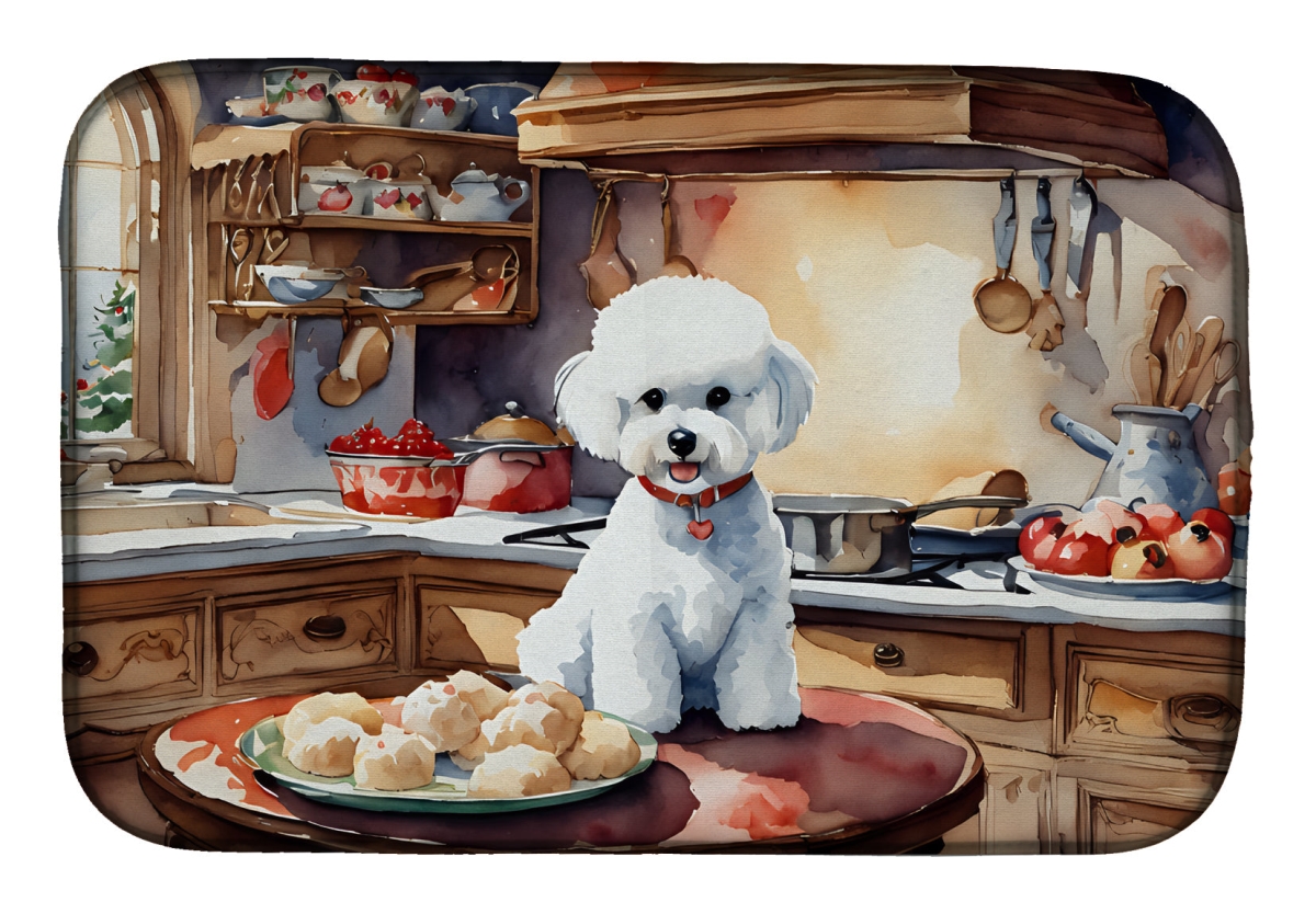 21 x 14 in. Unisex Bichon Frise Christmas Cookies Dish Drying Mat