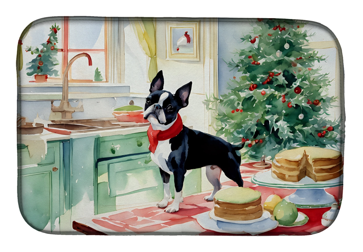 21 x 14 in. Unisex Boston Terrier Christmas Cookies Dish Drying Mat