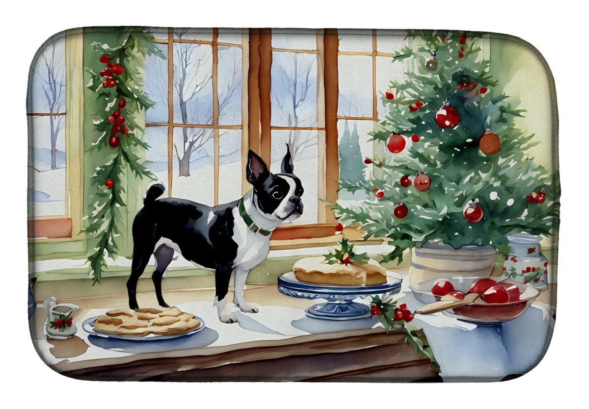 21 x 14 in. Unisex Boston Terrier Christmas Cookies Dish Drying Mat
