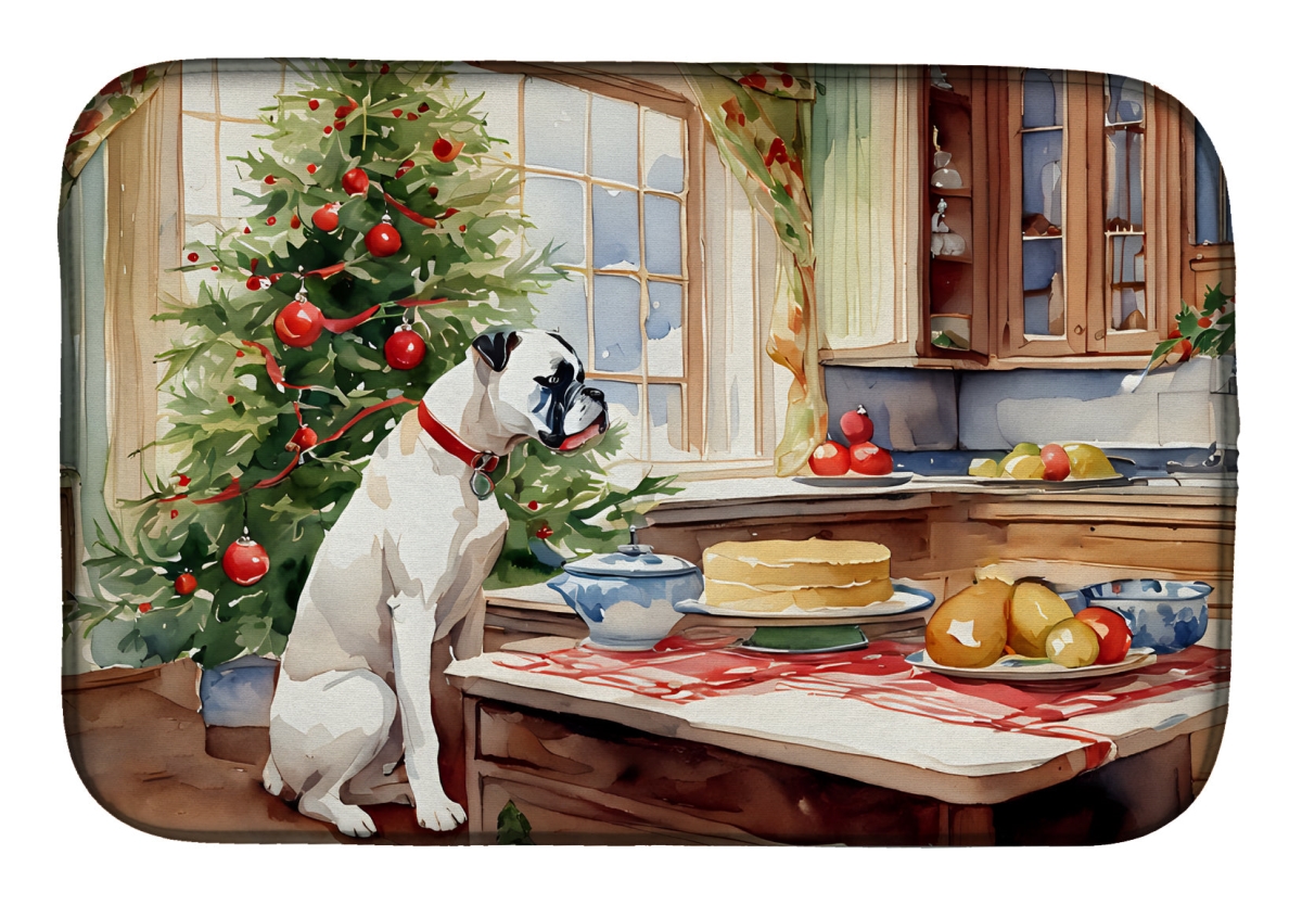 21 x 14 in. Unisex White Boxer Christmas Cookies Dish Drying Mat