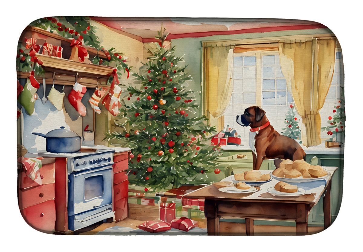 DAC3749DDM 21 x 14 in.  Boxer Christmas Cookies Dish Drying Mat