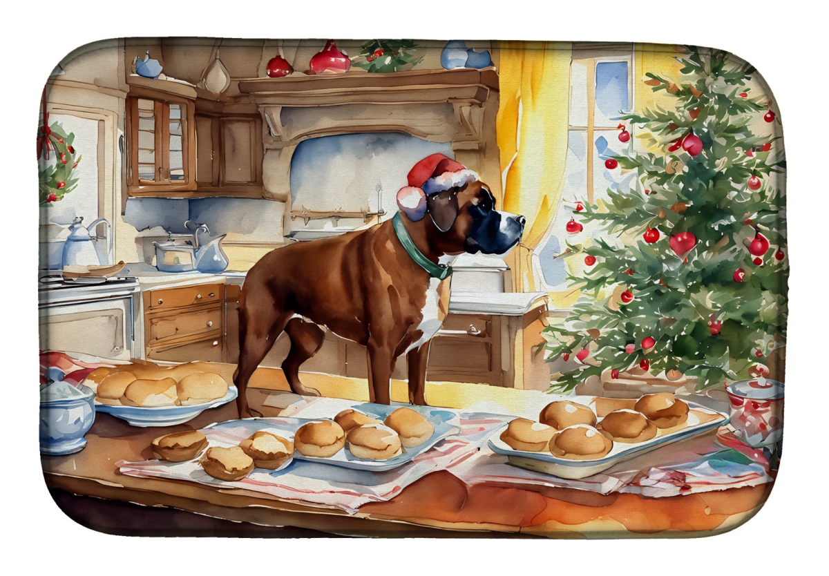 DAC3750DDM 21 x 14 in.  Boxer Christmas Cookies Dish Drying Mat