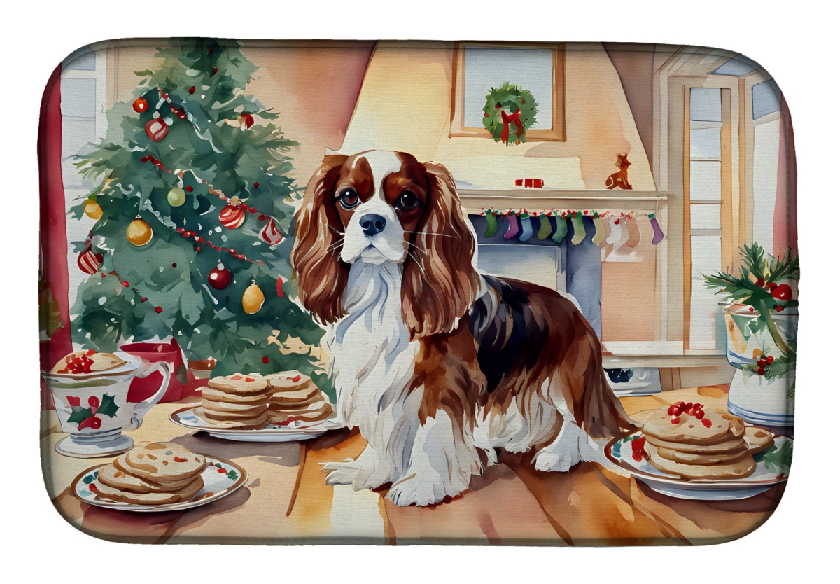 21 x 14 in. Unisex Cavalier Spaniel Christmas Cookies Dish Drying Mat