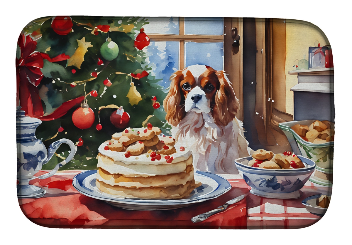 21 x 14 in. Unisex Cavalier Spaniel Christmas Cookies Dish Drying Mat