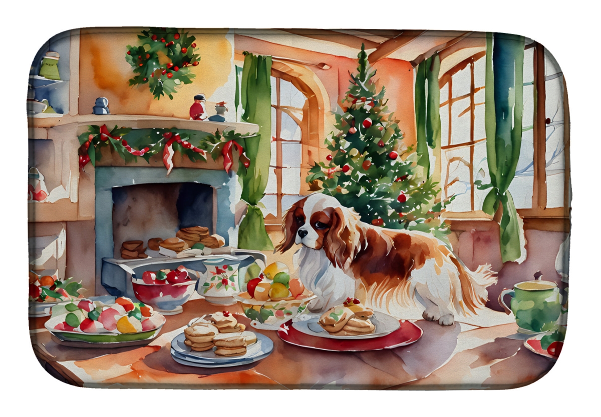 21 x 14 in. Unisex Cavalier Spaniel Christmas Cookies Dish Drying Mat