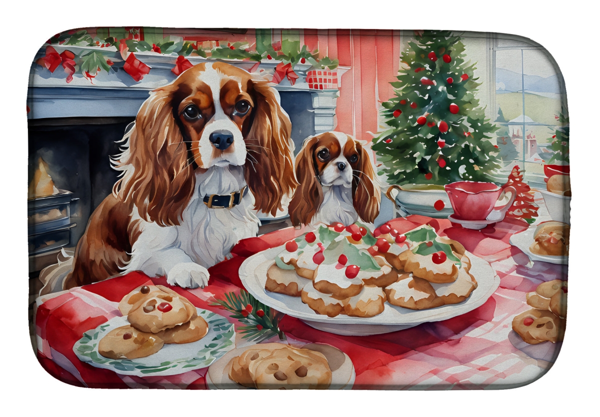 21 x 14 in. Unisex Cavalier Spaniel Christmas Cookies Dish Drying Mat