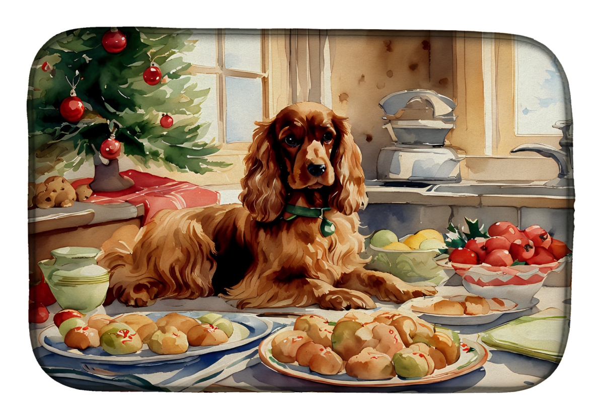 21 x 14 in. Unisex Cocker Spaniel Christmas Cookies Dish Drying Mat