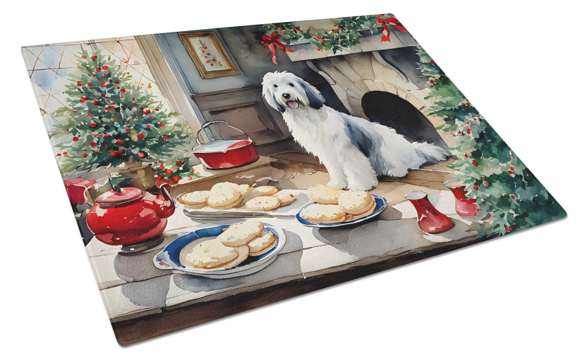 DAC3860LCB 15 x 12 in. Unisex Old English Sheepdog Christmas Cookies Glass Cutting Board
