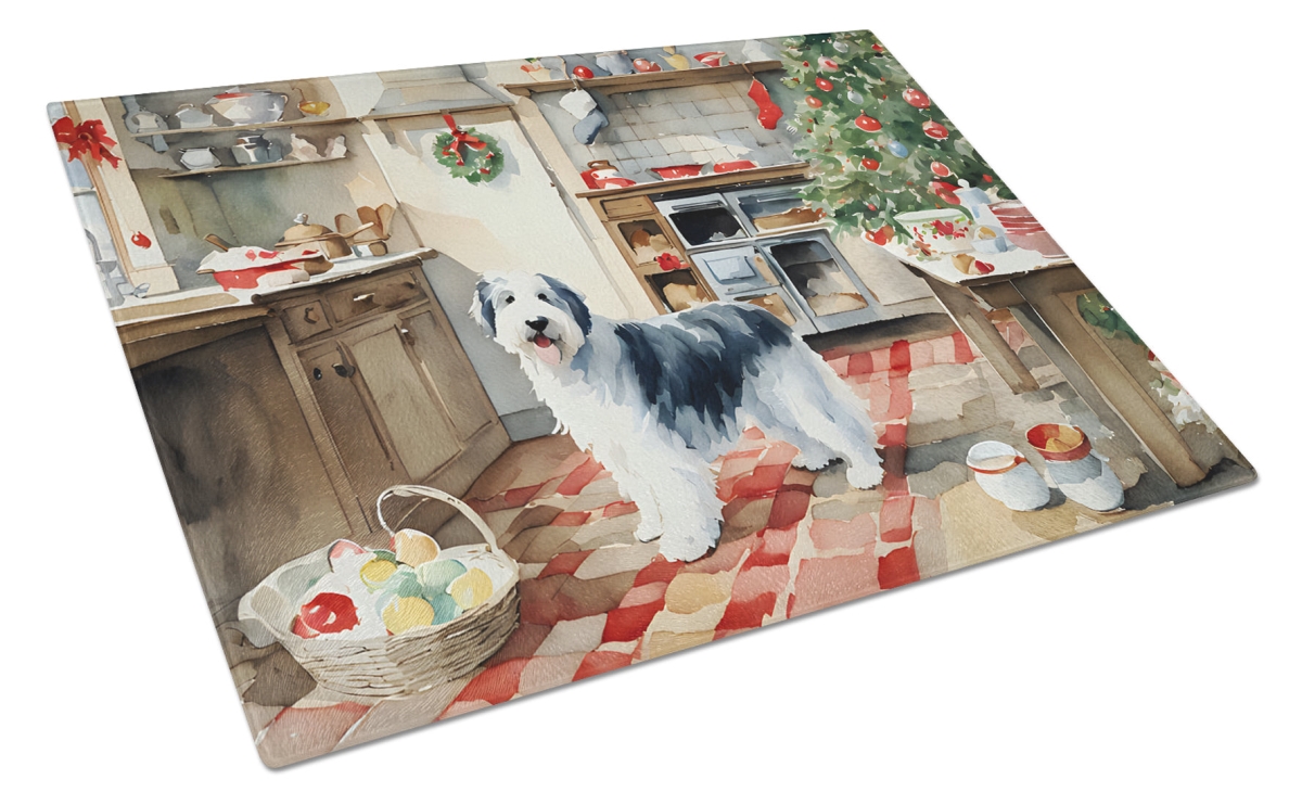 15 x 12 in. Unisex Old English Sheepdog Christmas Cookies Glass Cutting Board