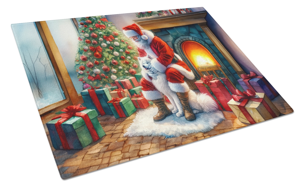 DAC4152LCB 15 x 12 in. Samoyed & Santa Claus Glass Cutting Board