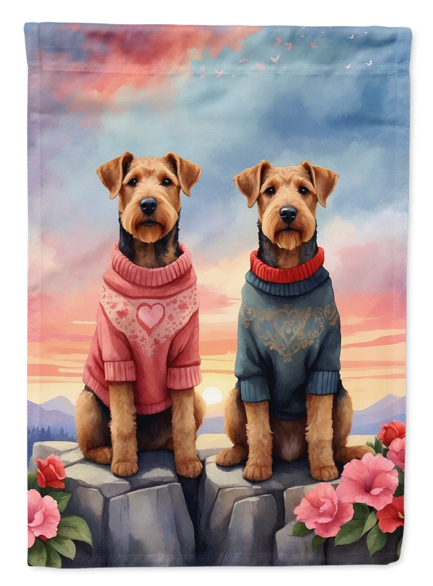 DAC4605GF 15.5 x 11.25 in. Airedale Terrier Two Hearts Polyester Fabric Garden Flag