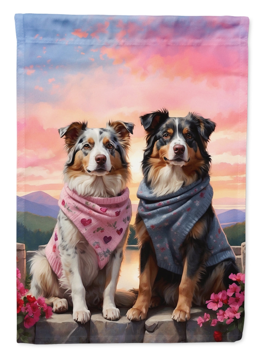 DAC4609GF 15.5 x 11.25 in. Australian Shepherd Two Hearts Polyester Fabric Garden Flag