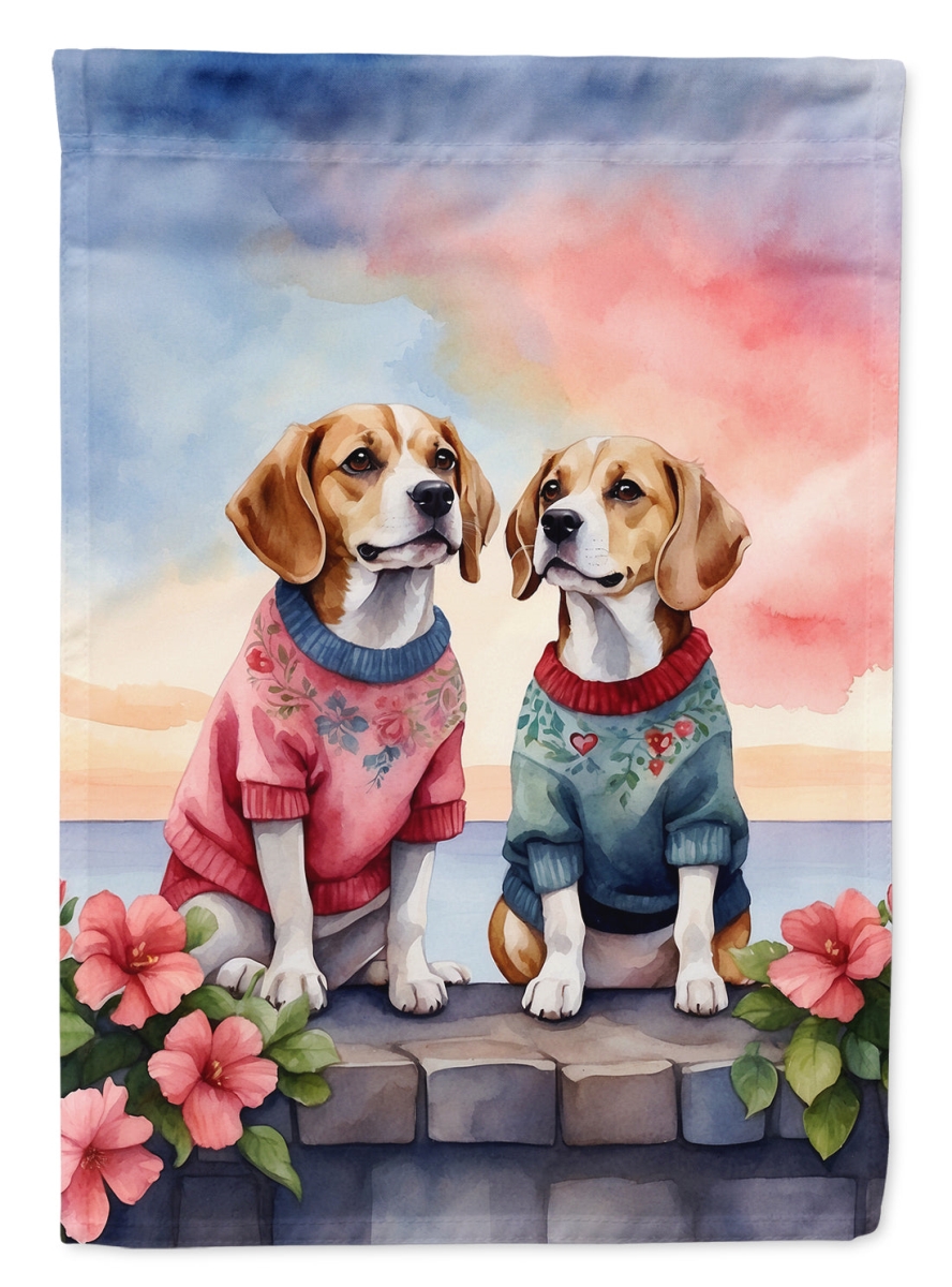 15.5 x 11.25 in. Unisex Beagle Two Hearts Polyester Fabric Garden Flag