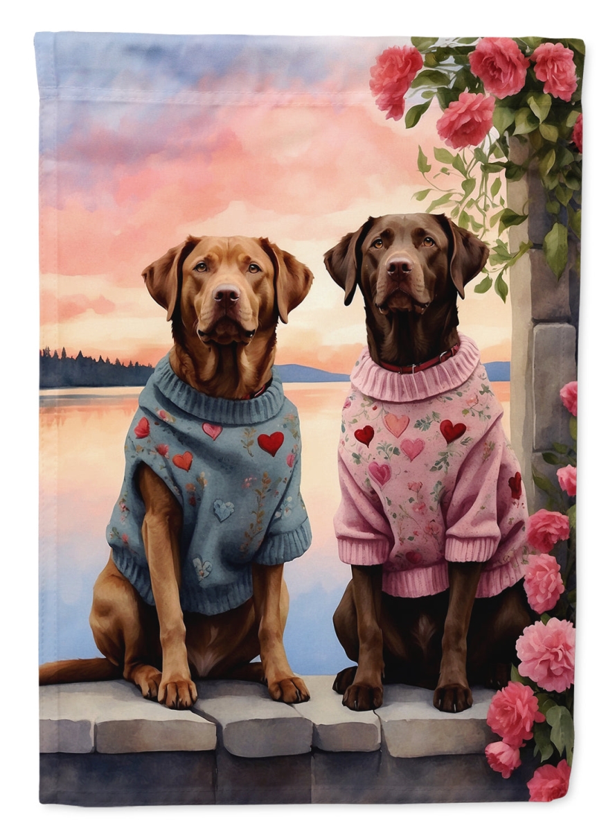 15.5 x 11.25 in. Unisex Chesapeake Bay Retriever Two Hearts Polyester Fabric Garden Flag