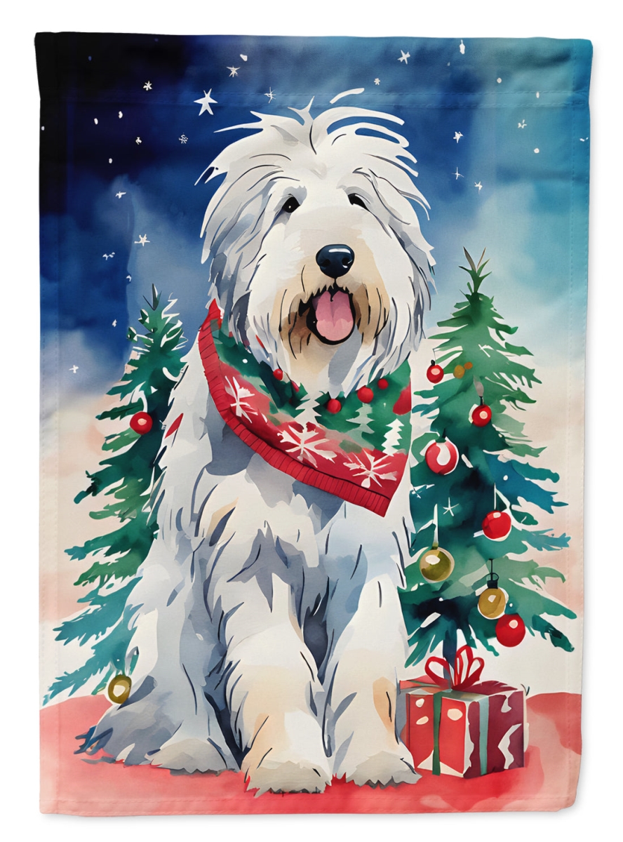 15.5 x 11.25 in. Unisex Old English Sheepdog Christmas Polyester Fabric Garden Flag