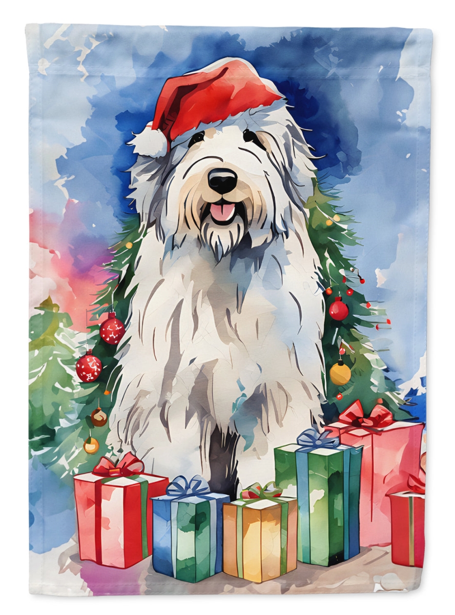 15.5 x 11.25 in. Unisex Old English Sheepdog Christmas Polyester Fabric Garden Flag