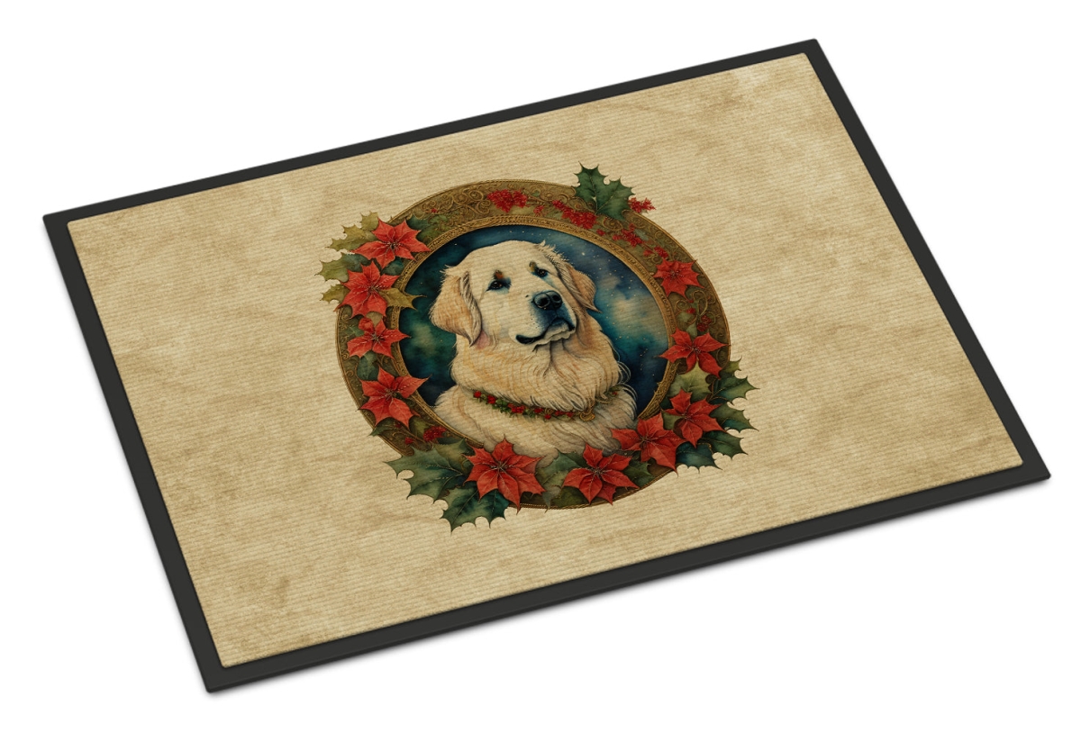 18 x 27 in. Unisex Great Pyrenees Christmas Flowers Doormat