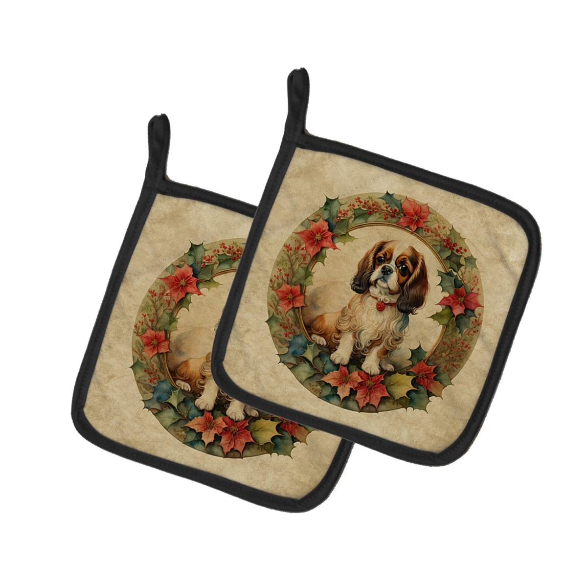 DAC2360PTHD 7.5 x 7.5 in. Unisex English Toy Spaniel Christmas Flowers Pair of Pot Holders