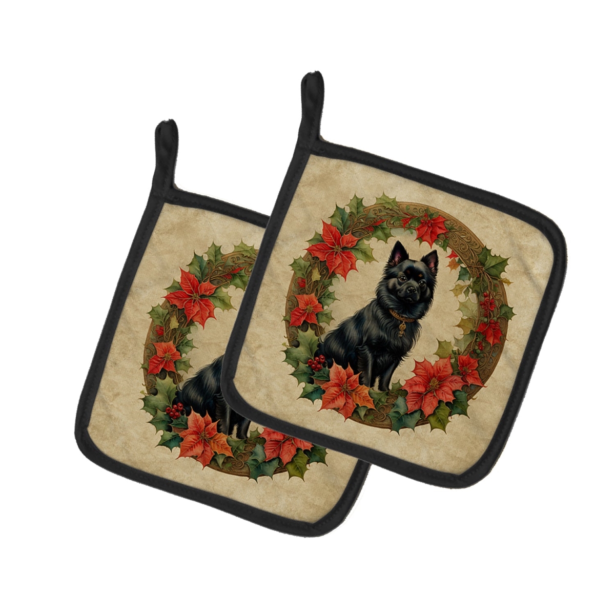 DAC2368PTHD 7.5 x 7.5 in. Unisex German Spitz Christmas Flowers Pair of Pot Holders