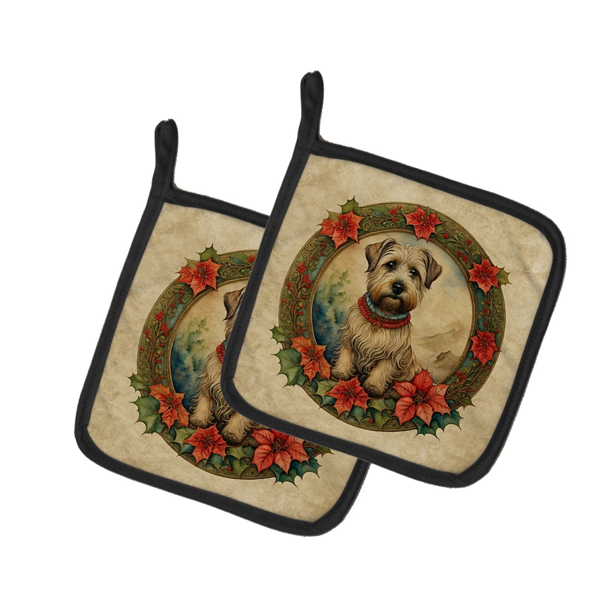 DAC2370PTHD 7.5 x 7.5 in. Unisex Glen of Imaal Terrier Christmas Flowers Pair of Pot Holders