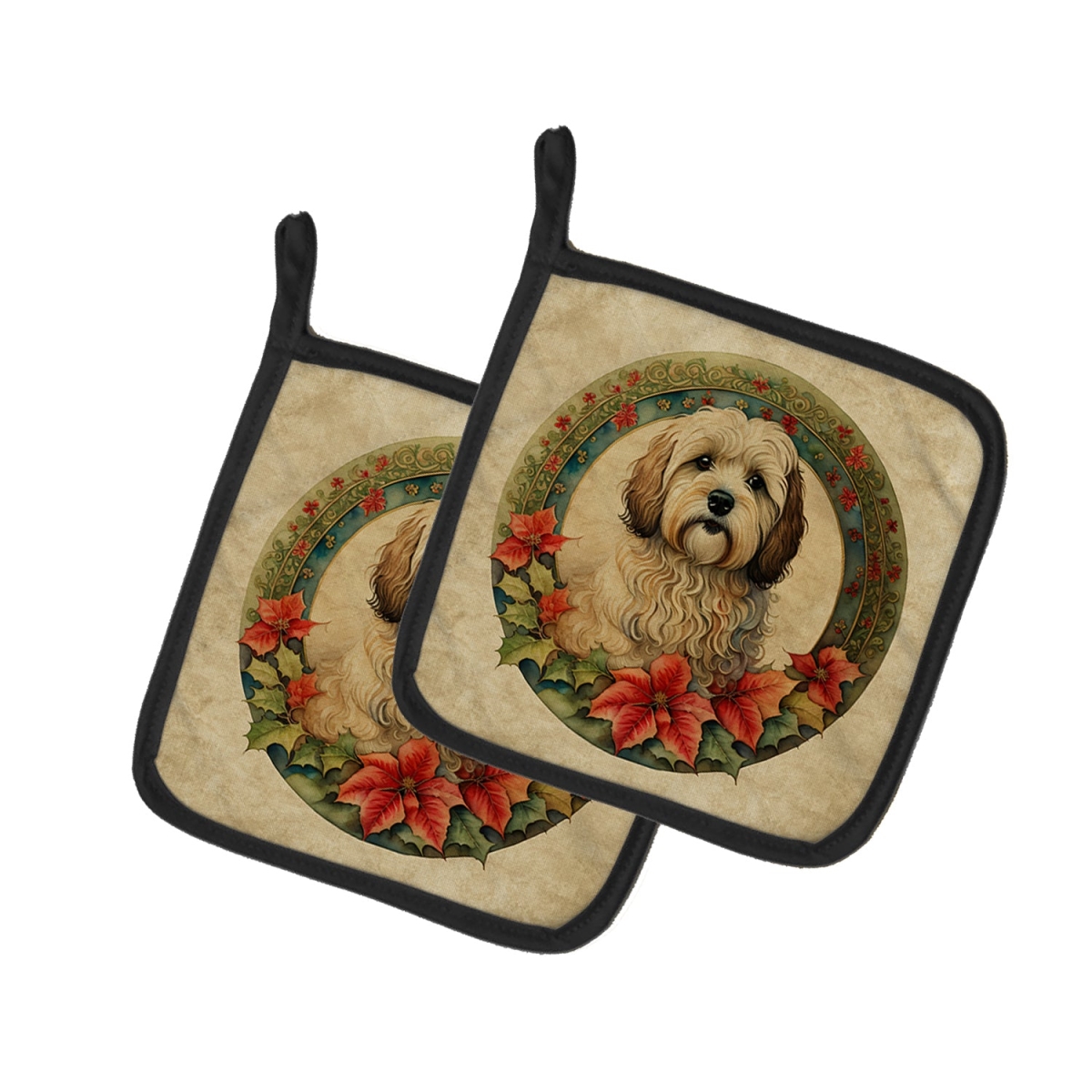 DAC2375PTHD 7.5 x 7.5 in. Unisex Havanese Christmas Flowers Pair of Pot Holders