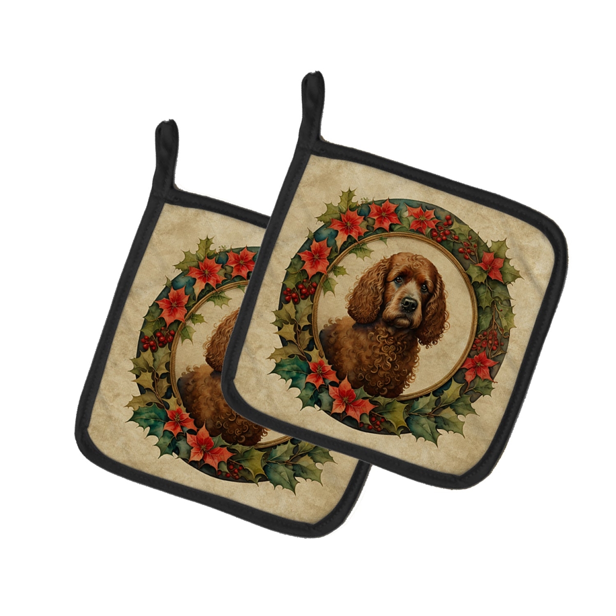 DAC2378PTHD 7.5 x 7.5 in. Unisex Irish Water Spaniel Christmas Flowers Pair of Pot Holders