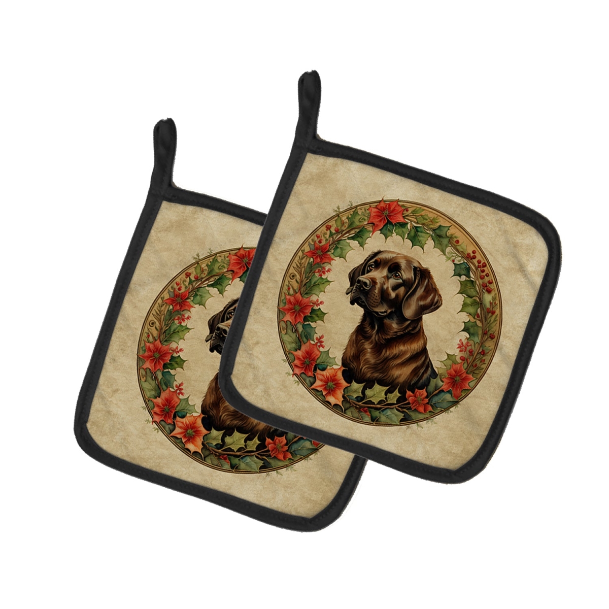 DAC2387PTHD 7.5 x 7.5 in. Unisex Labrador Retriever Christmas Flowers Pair of Pot Holders