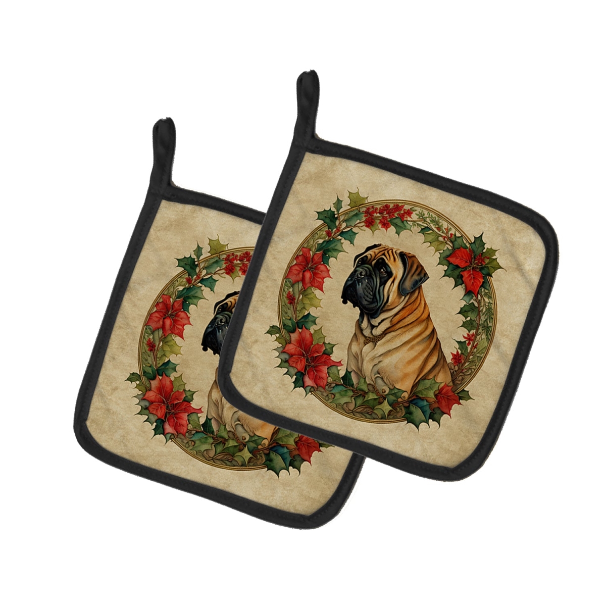 DAC2394PTHD 7.5 x 7.5 in. Unisex Mastiff Christmas Flowers Pair of Pot Holders