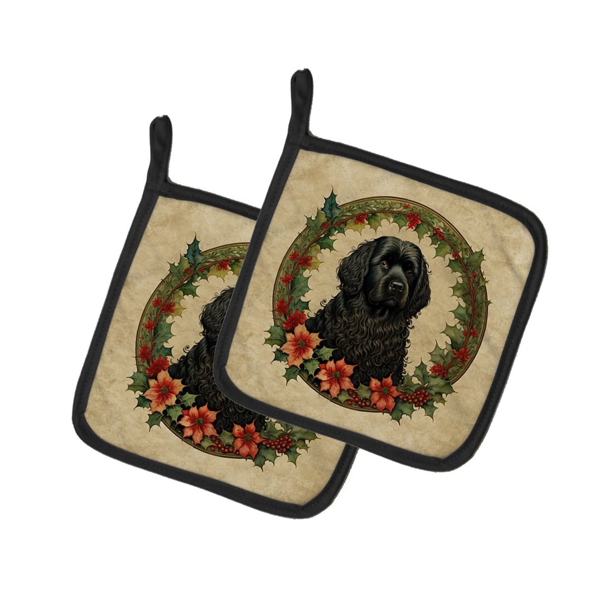 DAC2415PTHD 7.5 x 7.5 in. Unisex Puli Christmas Flowers Pair of Pot Holders