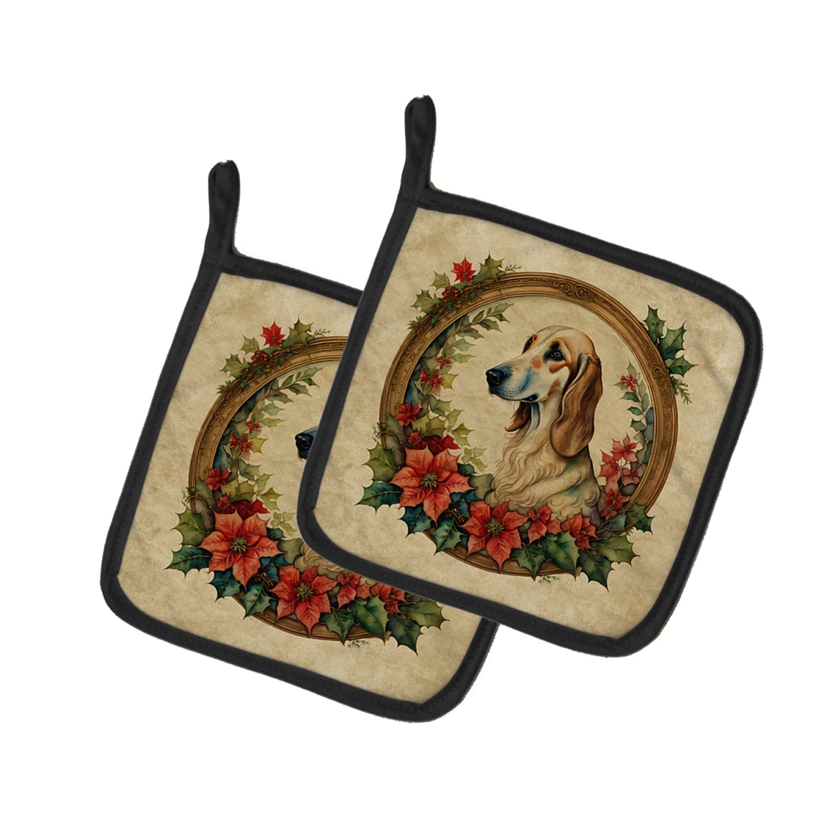 DAC2421PTHD 7.5 x 7.5 in. Unisex Saluki Christmas Flowers Pair of Pot Holders